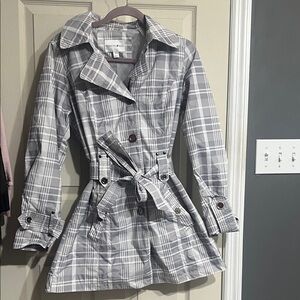 Fashion Bug Gray Plaid Trench Coat